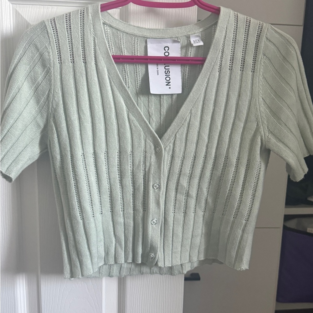 Collusion Mint Green Ribbed Cardigan